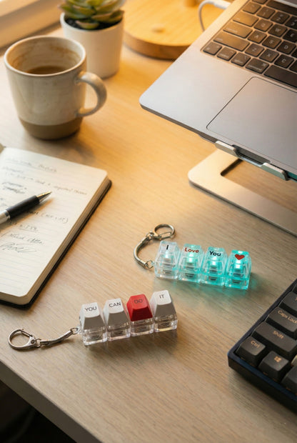 Clicky Mechanical Keycap Keychain - LED Fidget Toy "You Can Do It" & "I Love You"