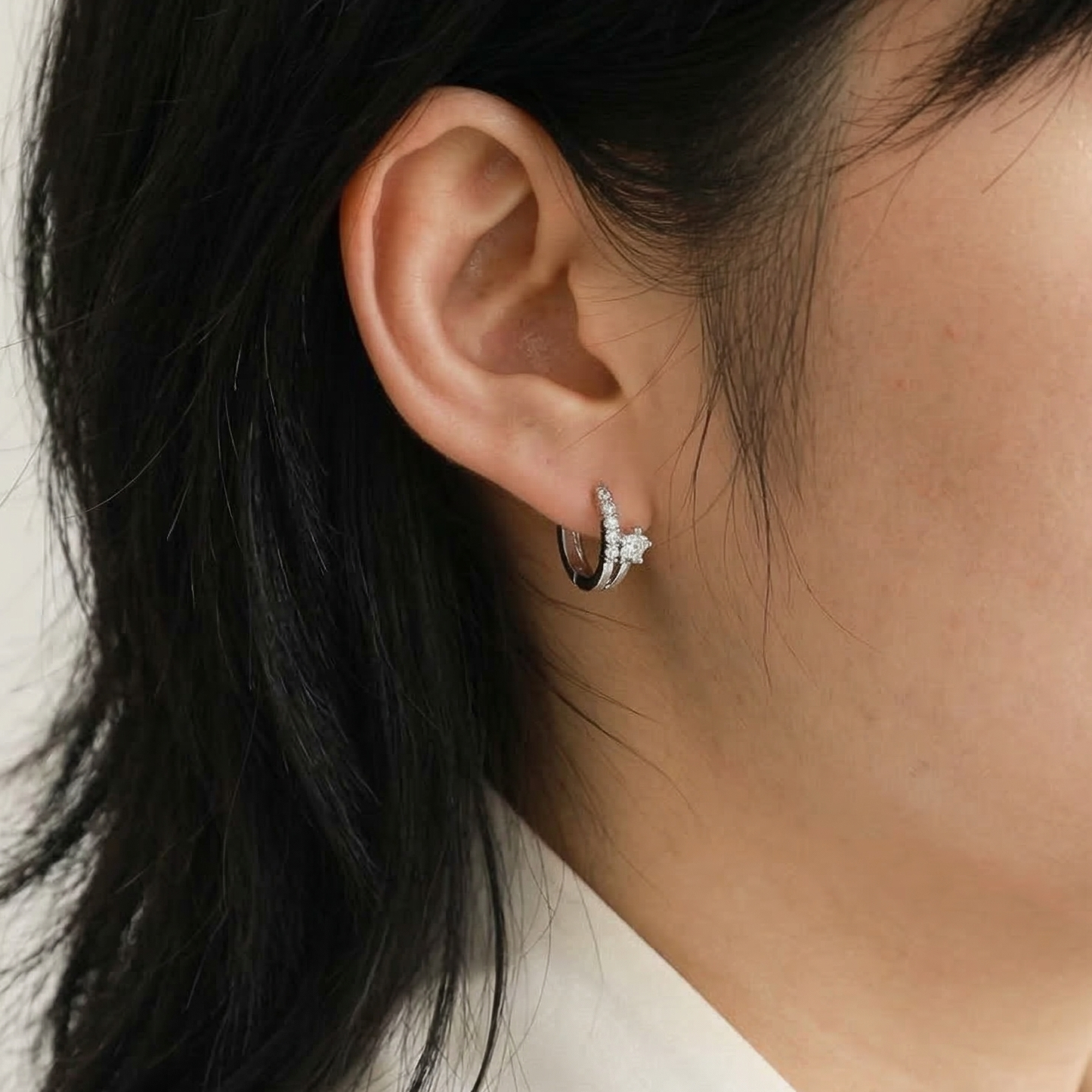 Star CZ Double-Row Huggie Hoop Earrings – Gold, Silver & Rose Gold