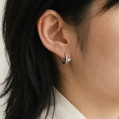 Star CZ Double-Row Huggie Hoop Earrings – Gold, Silver & Rose Gold