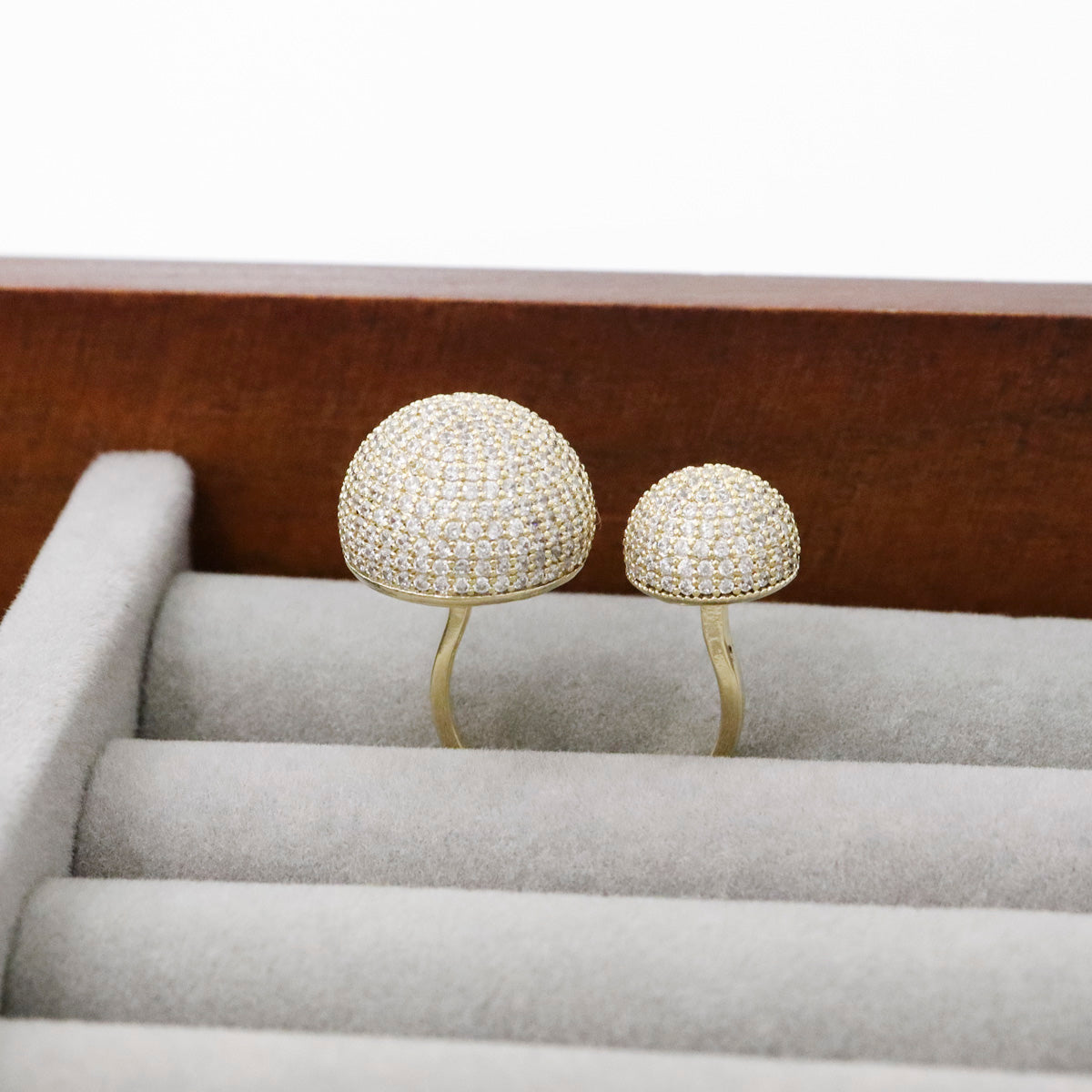 Bold Double-Dome Pavé Open Ring (Free Size) – Gold, Silver & Rose Gold