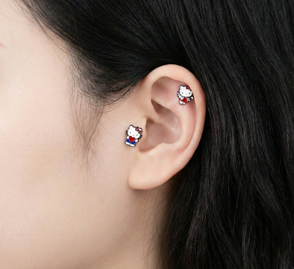 Handmade Hello Kitty Enamel Studs | Surgical Steel Hypoallergenic Piercing (Heart & Angel)