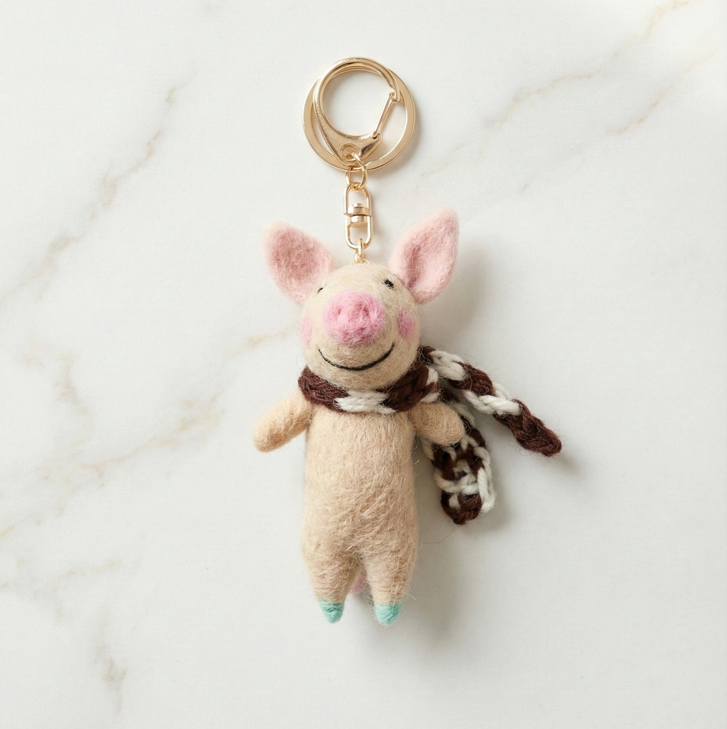 Handmade Nepal Wool Felt Animal Keychain - Pig & Hedgehog Bag Charm