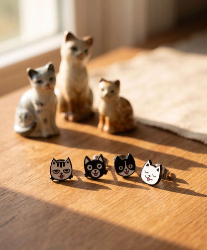 Black Cat & White Cat Mismatch Earrings — The Curated Ear Duo