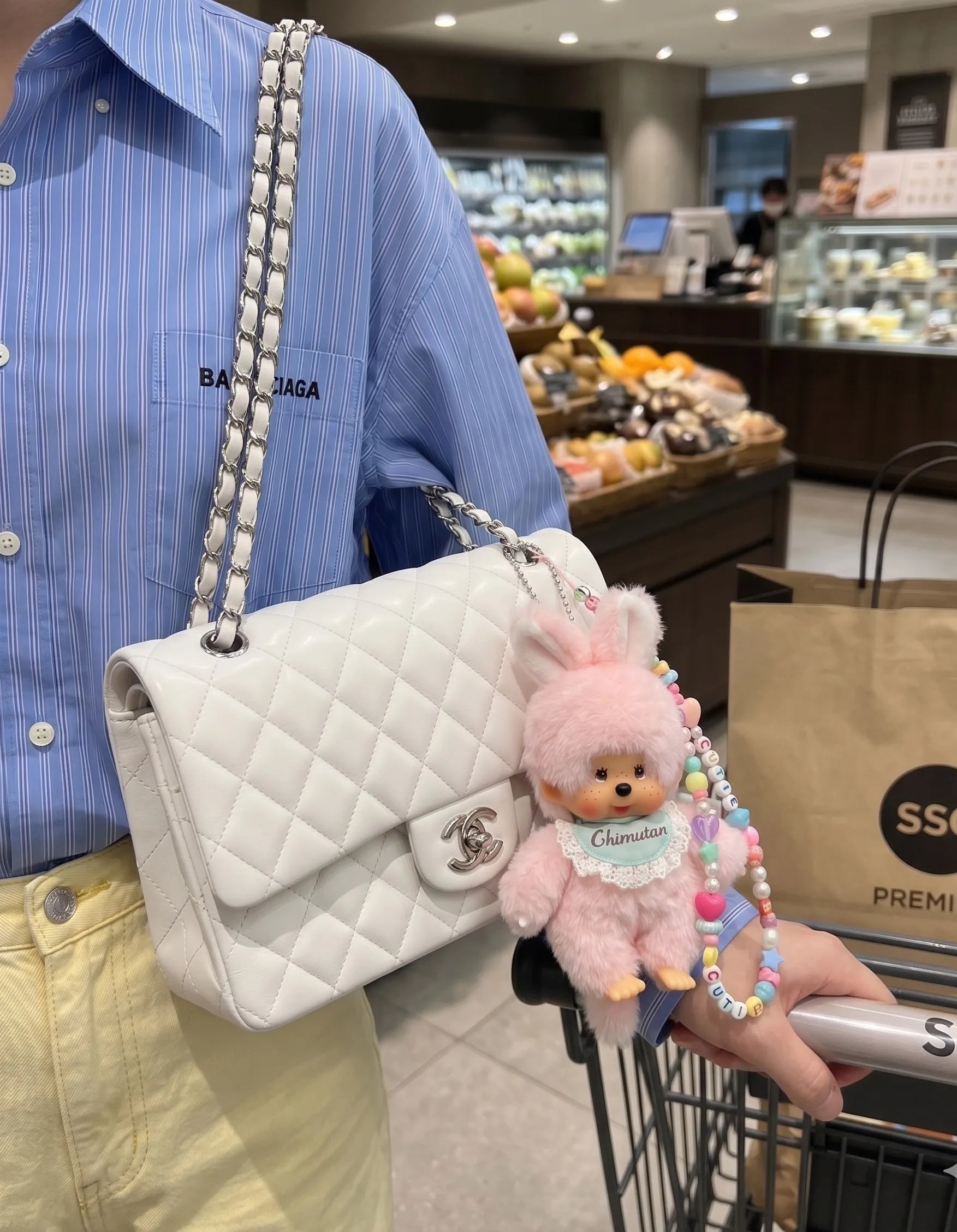 K-fashion kidcore aesthetic Chimutan plush keychain pink brown duo, Monchhichi-coded bag charm for bbackpack and luxury bag styling — 8ttitto8