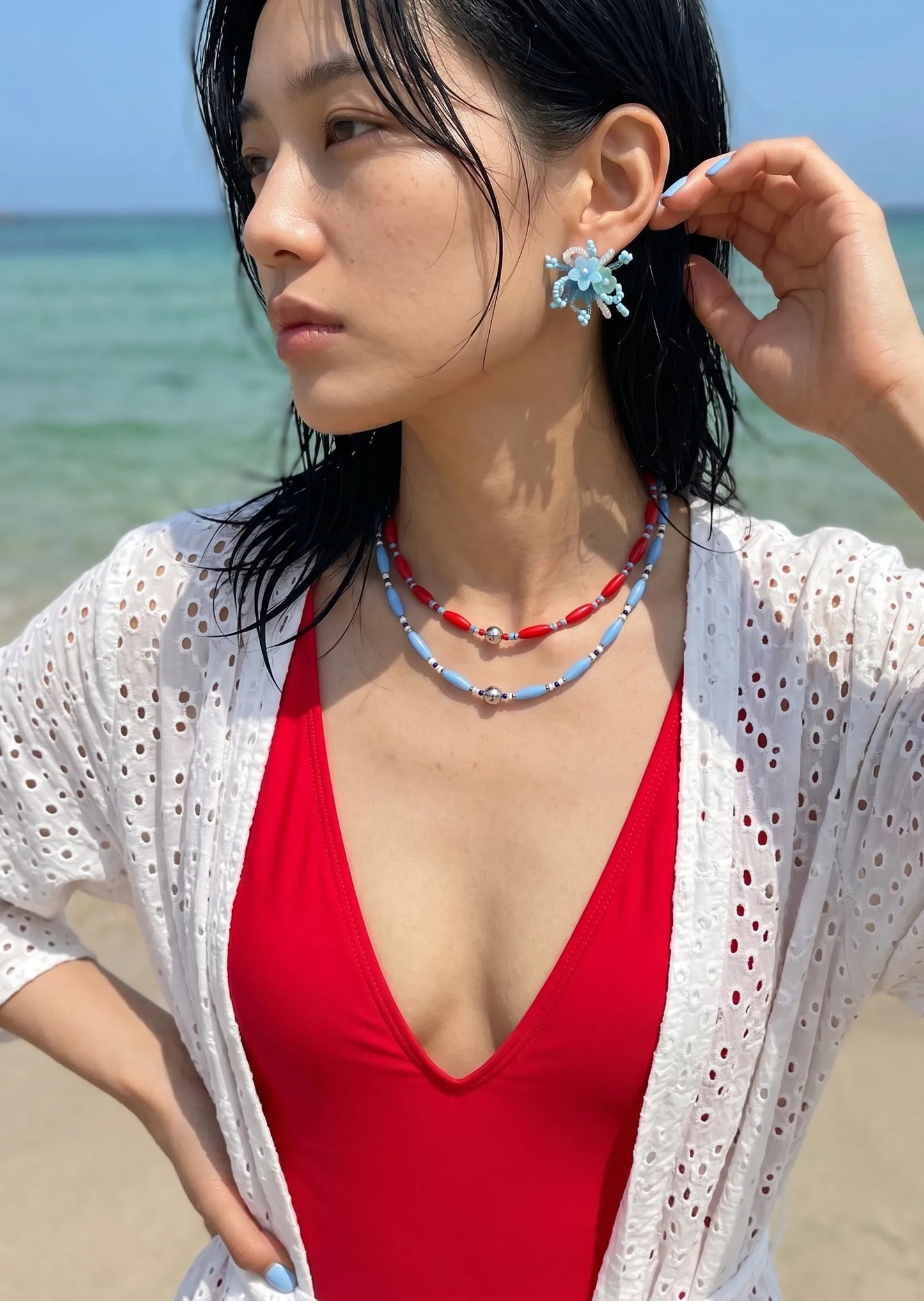 Sky Bloom Crystal Jelly Flower Bead Earrings | K-Style Handmade