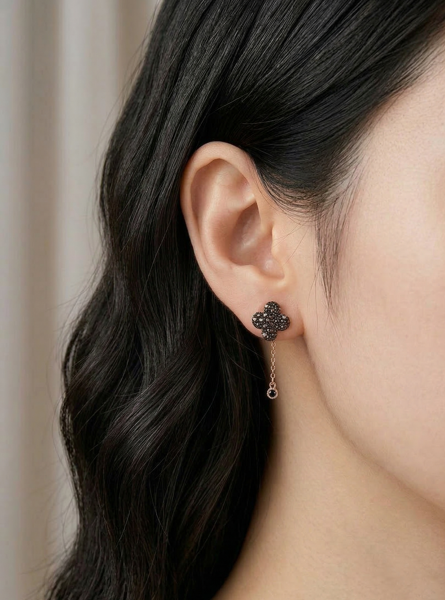 925 Sterling Silver Cognac Brown Pavé Clover Two-Way Drop Earrings | Rose Gold Plated