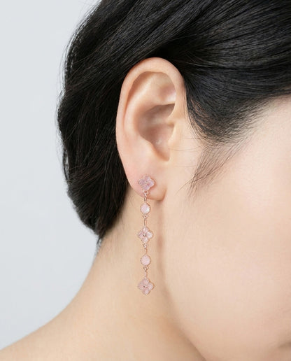 Clover Drop Earrings - 925 Silver Posts with Cubic Zirconia in 6 Colors | Vintage Inspired Dangle Earrings