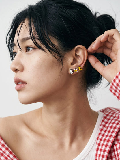 Miffy & Boris Brass Enamel Stud Earrings, 4-Piece Set