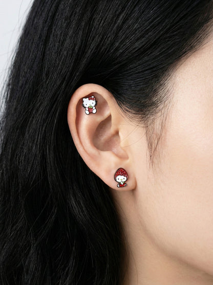 Strawberry Hello Kitty cartilage piercing helix and lobe placement surgical steel