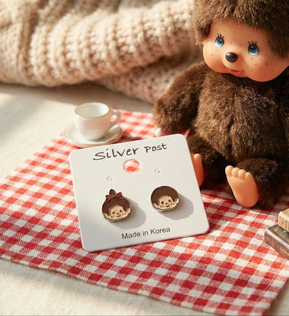 Handmade Moncici-Inspired Earrings,Kitsch Retro Character Silver Post