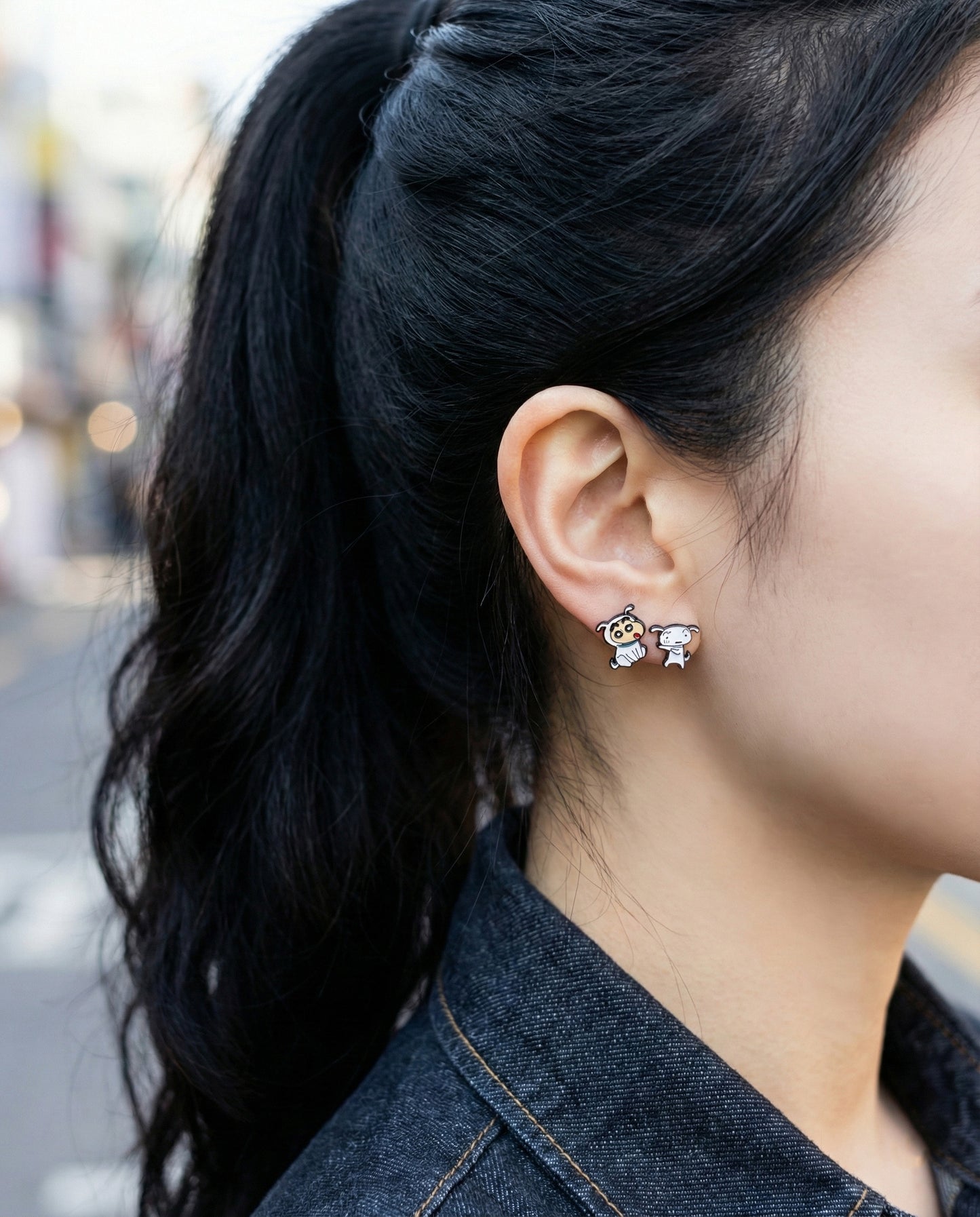 Crayon Shin-chan & Shiro Mismatched Stud Earrings - Anime Jewelry