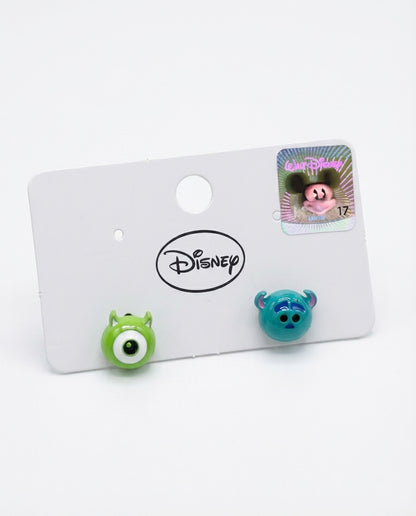 Monsters Inc earring set - Mike Wazowski and Sulley Tsum Tsum studs on Disney hologram card