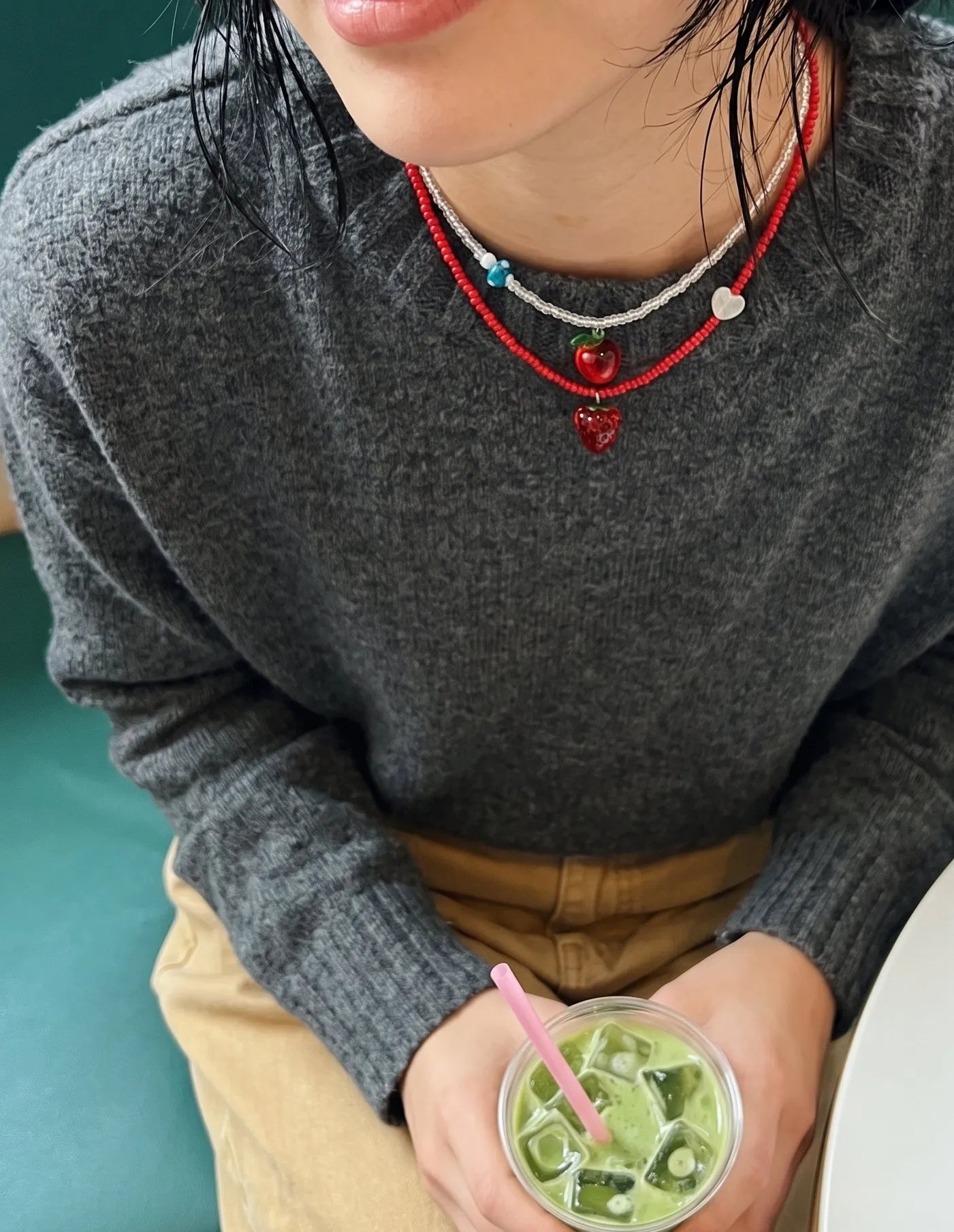 Fruit Charm Bead Necklace | Apple or Strawberry – K-Style