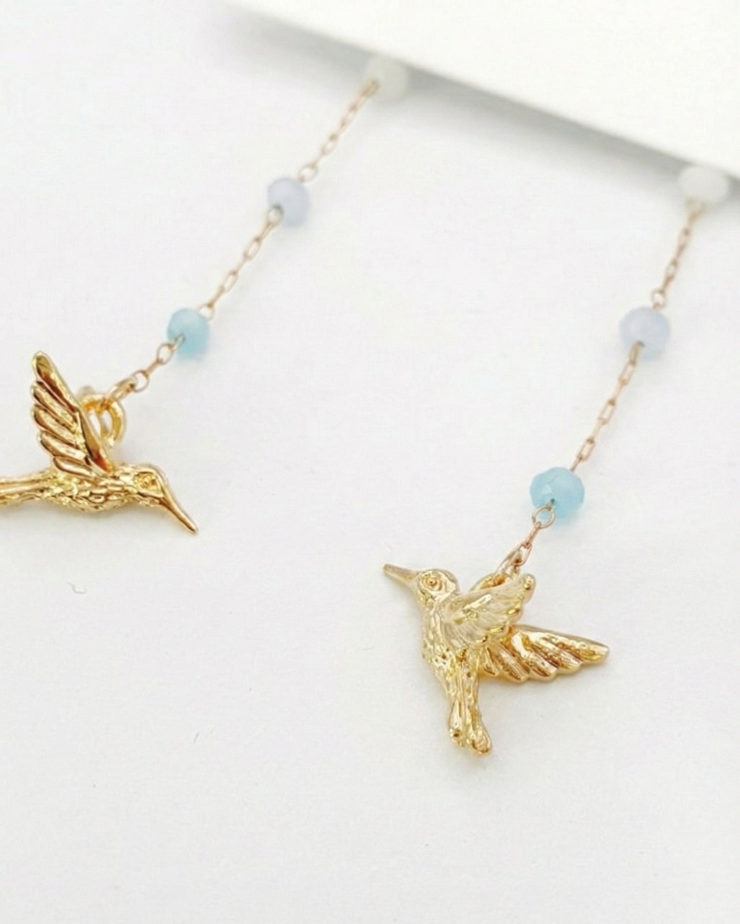 Handmade Daisy Flower Hummingbird Front-Back Drop Earrings - Titanium Post