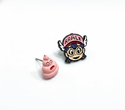 Dr. Slump Arale & Pink Poop Mismatched Stud Earrings | Kawaii Anime