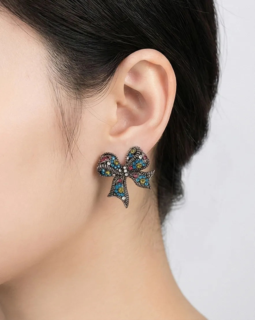 Crystal Bow Stud Earrings — Handmade in Korea | 8ttitto8