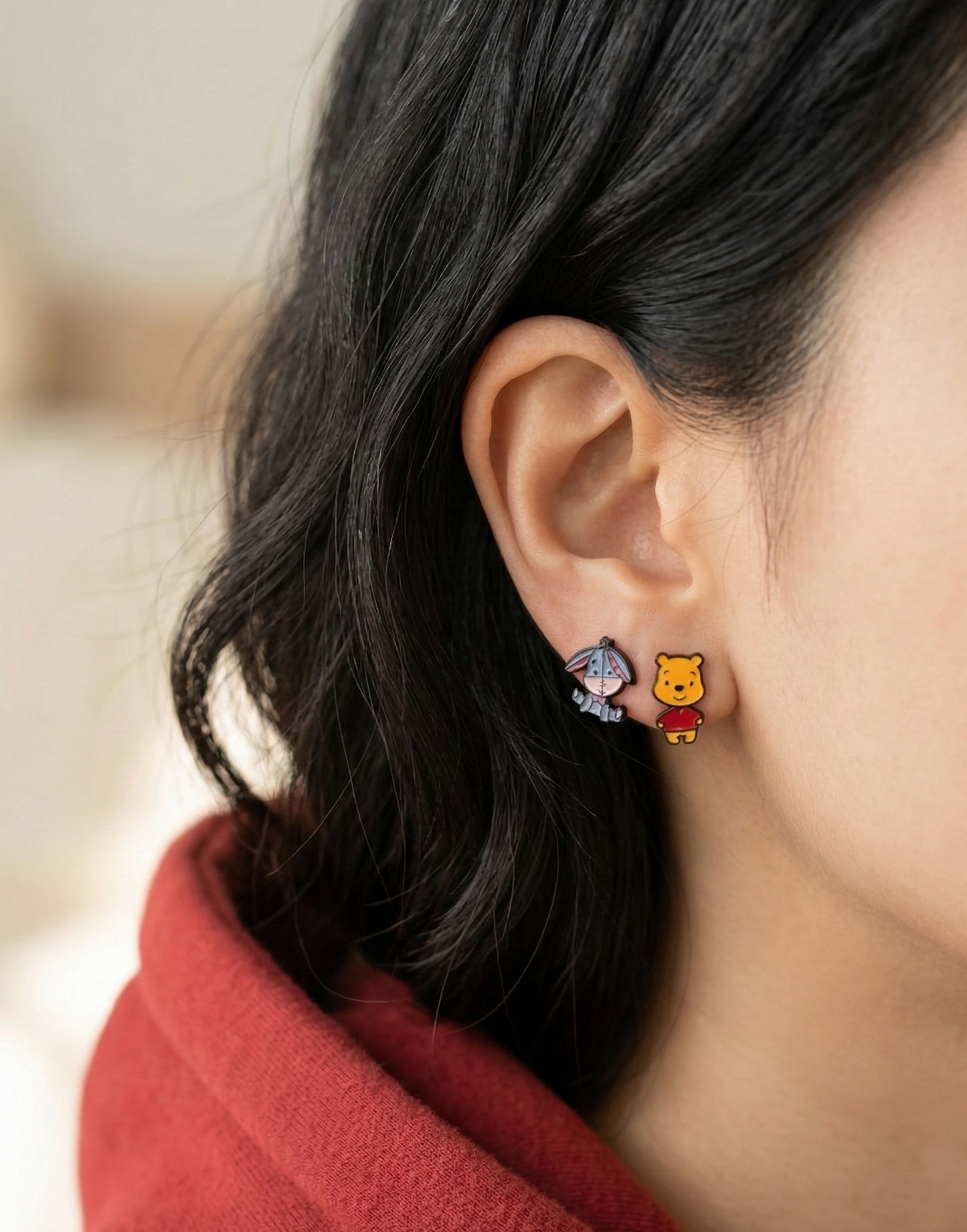 Handmade Two-Way Winnie the Pooh & Eeyore Mismatched Earrings Silver Post