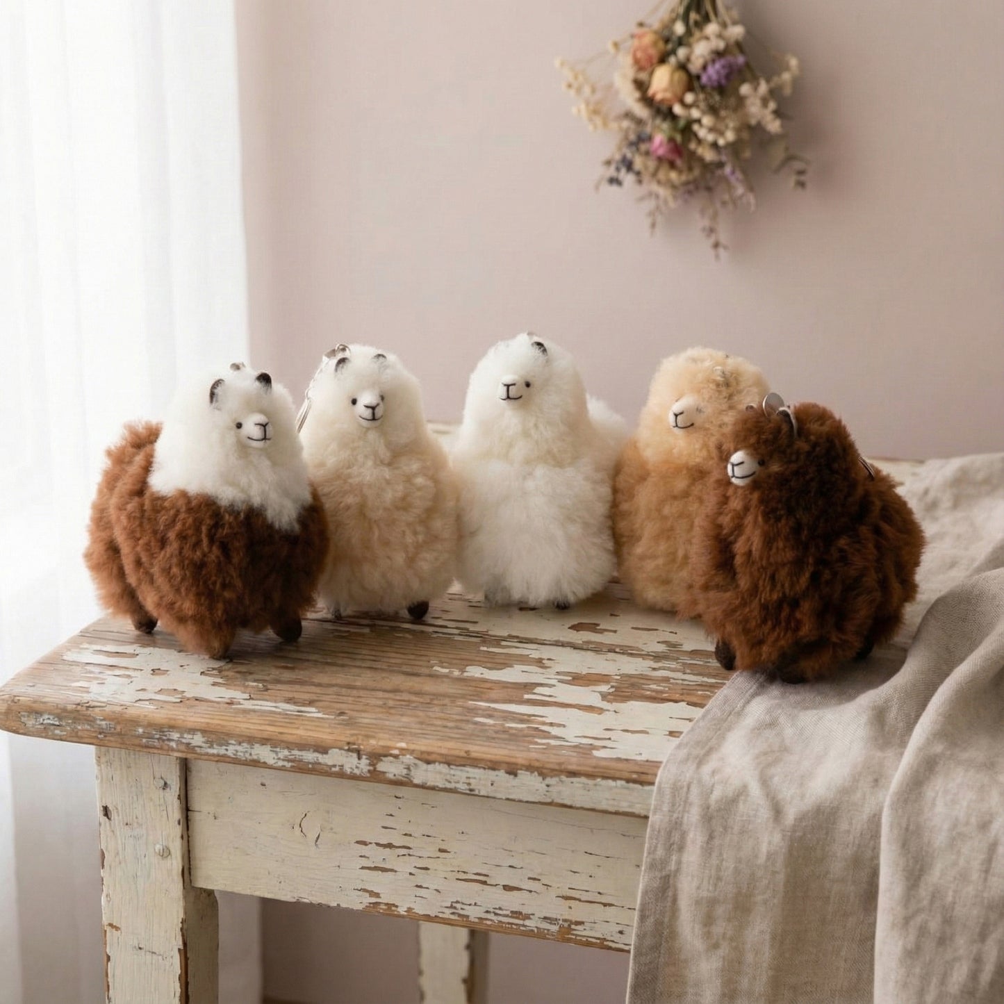 Handmade Real Alpaca Fur Keychain from Peru - 5 Colors Bag Charm