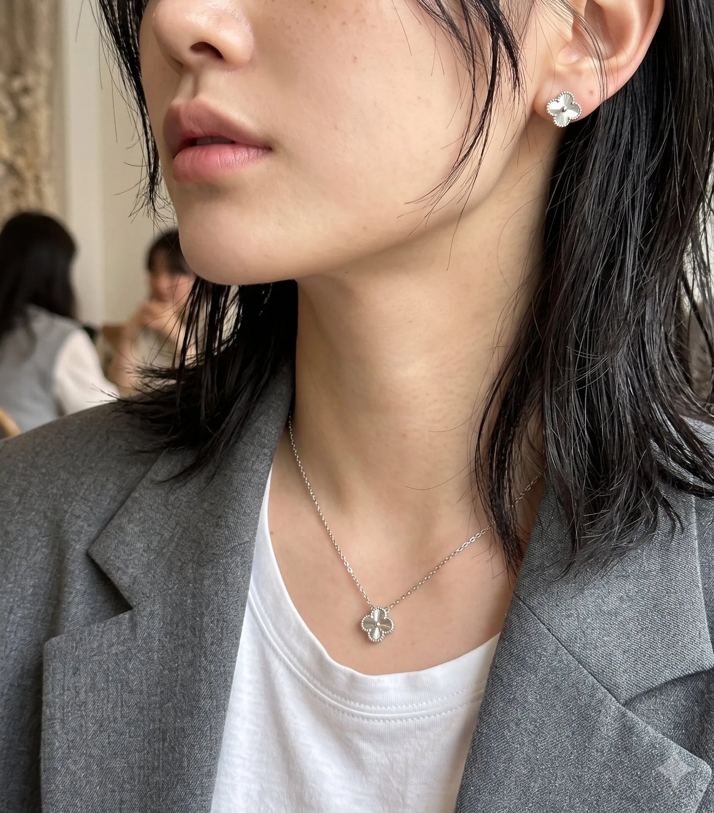 925 Silver Milgrain Clover Necklace — Made in Korea