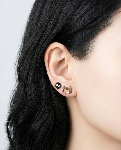 Studio Ghibli Totoro Catbus Soot Sprite Stud Earring Set - 3 Pieces with 925 Silver Posts | Character Jewelry