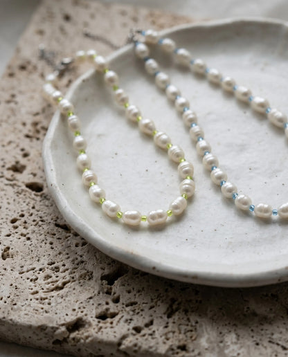 Real Freshwater Pearl & Color Bead Choker Necklace | Y2K Kitsch Neck Stack