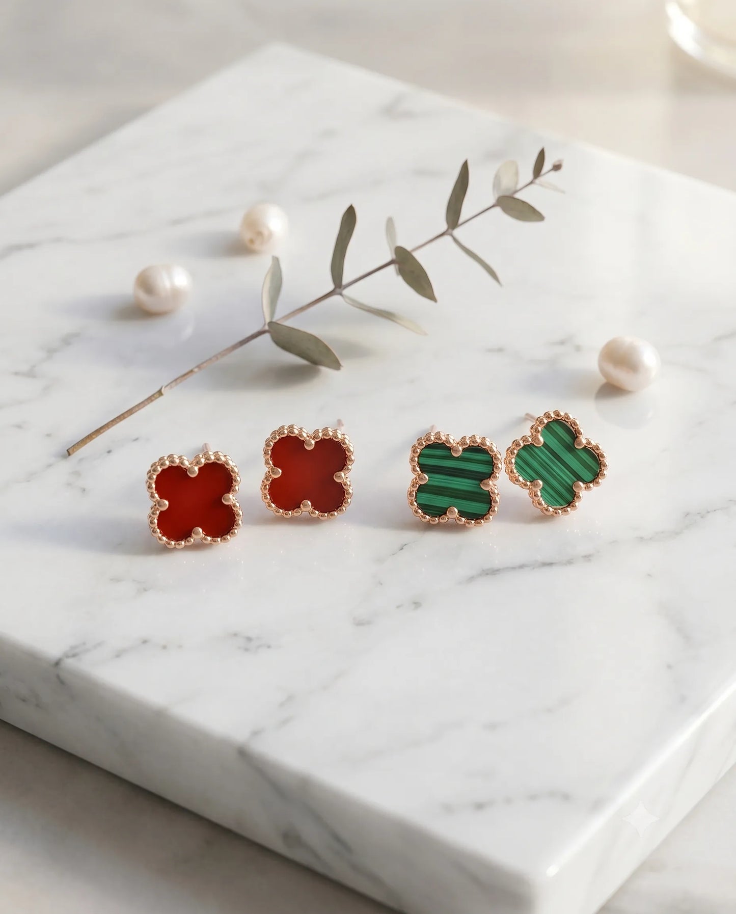 925 Silver Clover Gemstone Studs | Rose Gold | 5 Colors