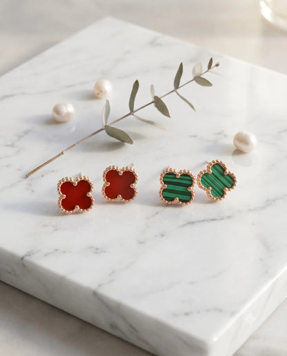 925 Silver Clover Gemstone Studs | Rose Gold | 5 Colors