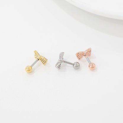 Pavé Bow Cartilage Stud Earring in Gold Silver Rose Gold