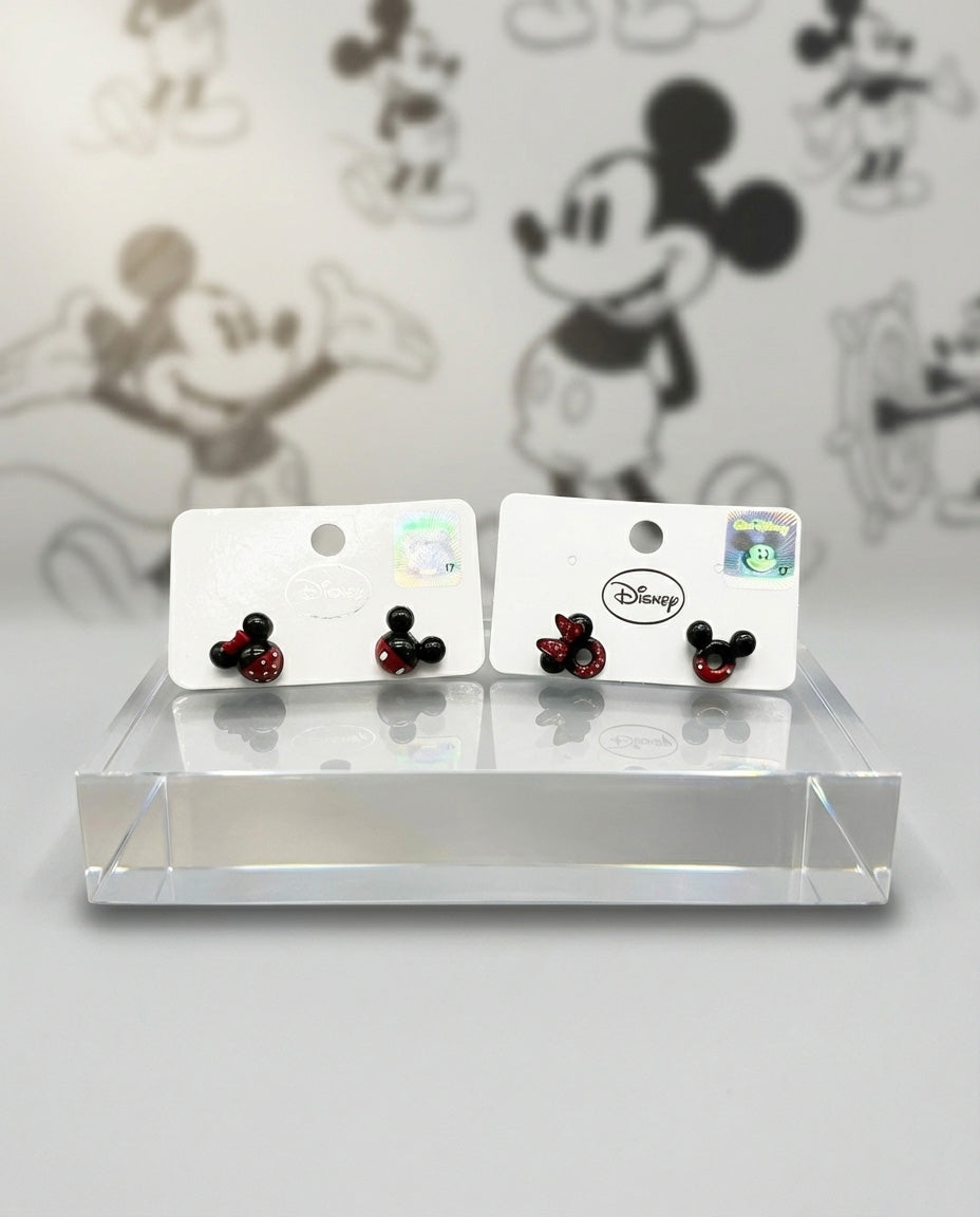 Official Disney licensed Mickey Minnie earrings set with hologram authentication sticker and packaging