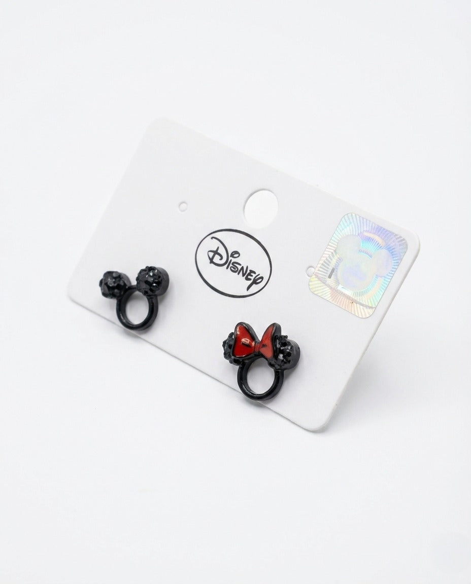 Disney Mickey & Minnie Black Crystal Stud Earrings - Silver Post