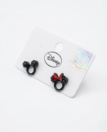Disney Mickey & Minnie Black Crystal Stud Earrings - Silver Post