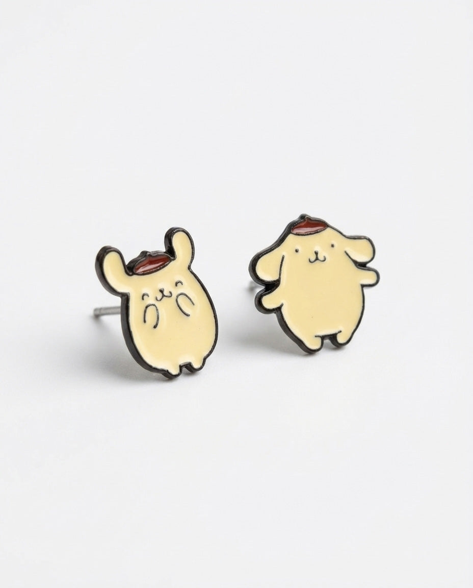 Pompompurin waving earring worn on ear - Korean handmade jewelry
