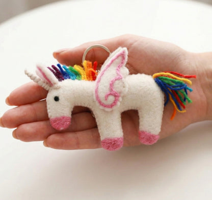 Handmade Rainbow Unicorn Keychain | Needle Felted Bag Charm 2 Styles