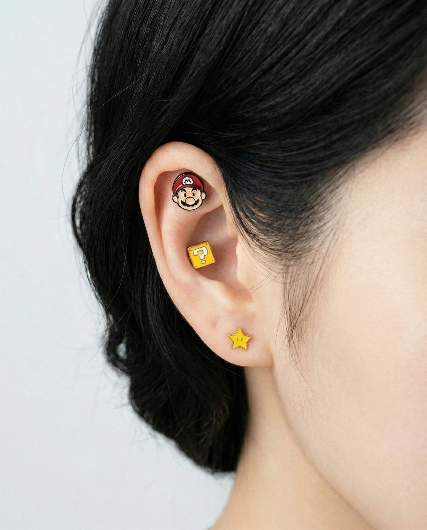 Super Mario Question Box/Star Barbell Ball Earring (Handmade in Korea)
