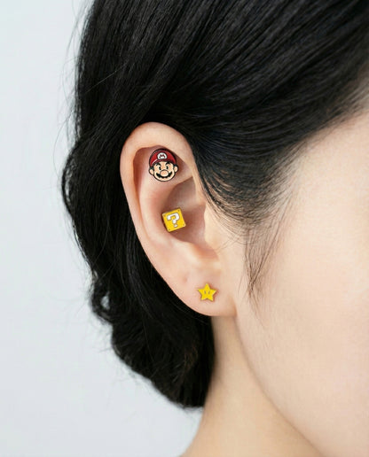 Super Mario Question Box/Star Barbell Ball Earring (Handmade in Korea)