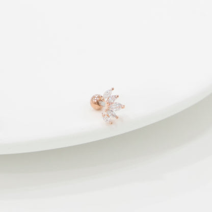Rose gold wing earring with surgical steel post and marquise cubic zirconia stones
