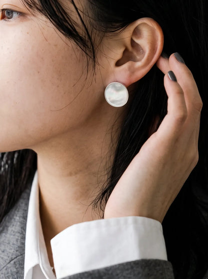 Mother of Pearl Circle Studs — 925 Silver