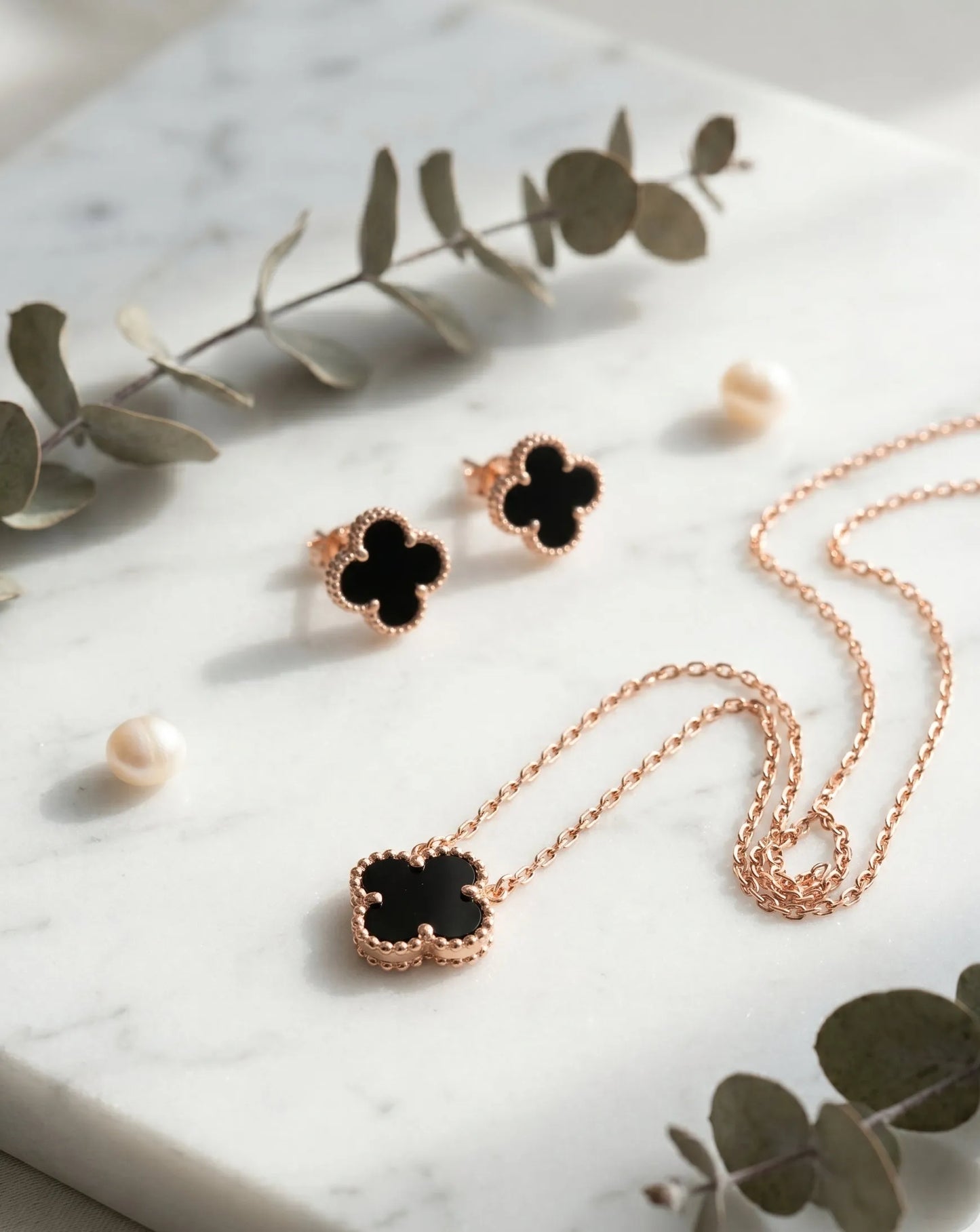 925 Silver Clover Gemstone Necklace | Rose Gold · K-Style