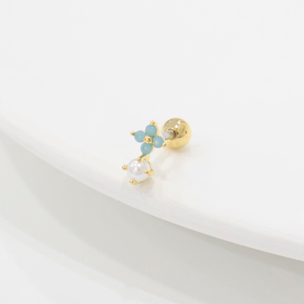 Pastel Flower Pearl Barbell Stud - Surgical Steel Cartilage Piercing