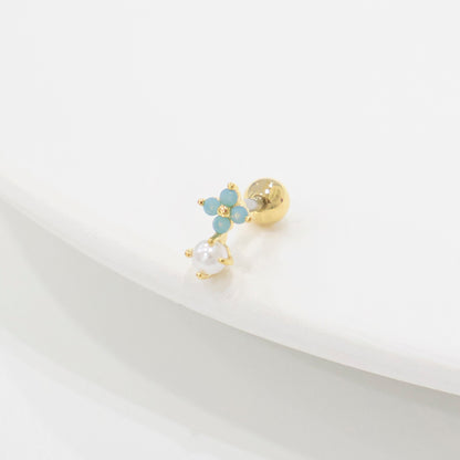 Pastel Flower Pearl Barbell Stud - Surgical Steel Cartilage Piercing