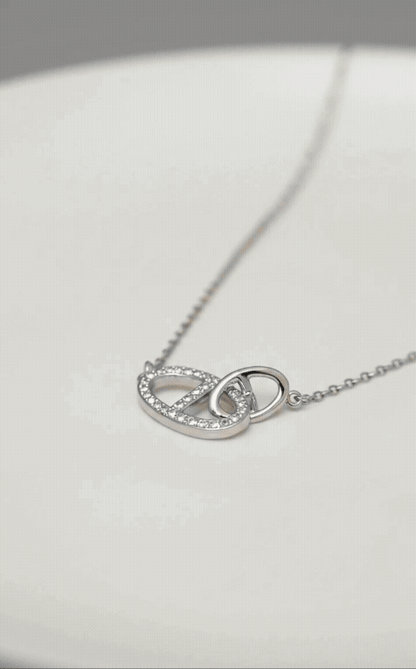 925 Sterling Silver Pavé CZ Interlocking Double Ring Necklace