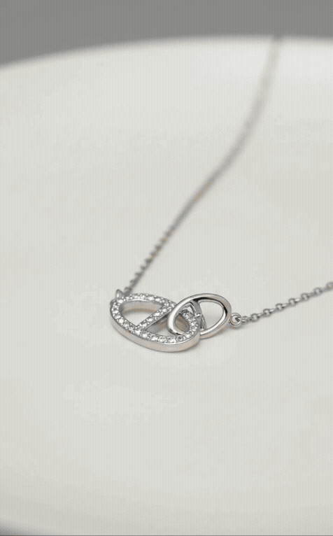 925 Sterling Silver Pavé CZ Interlocking Double Ring Necklace