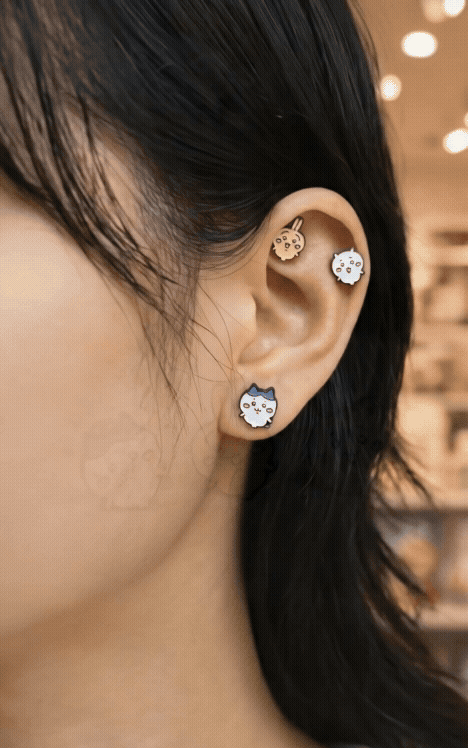 Chiikawa Hachiware Usagi Kawaii Barbell Stud Earring | Made in Korea