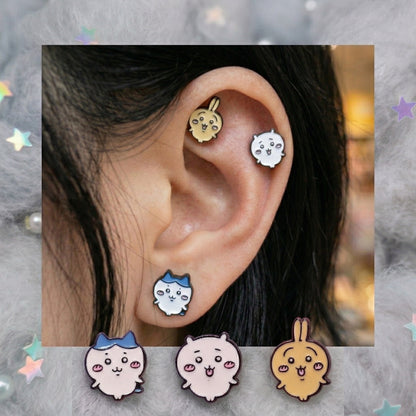 Chiikawa Hachiware Usagi Kawaii Barbell Stud Earring | Made in Korea