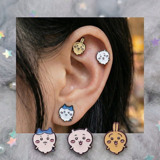 Chiikawa Hachiware Usagi Kawaii Barbell Stud Earring | Made in Korea