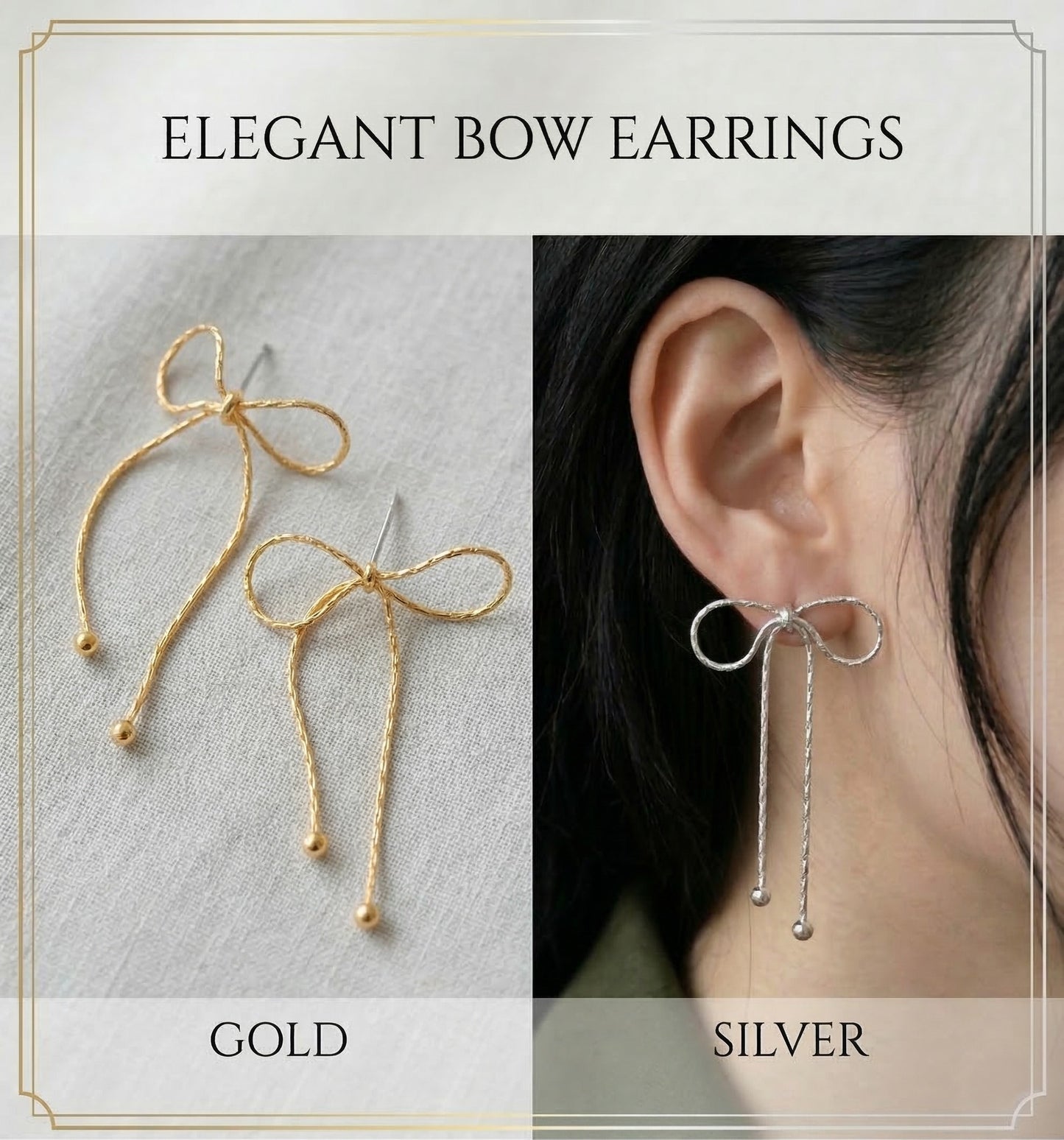 Textured Chain Bow Drop Earrings – Balletcore Dainty Jewelry