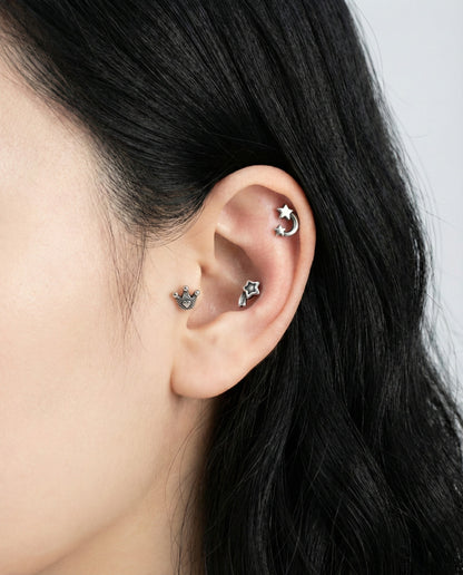 Surgical Steel Antique Piercing - 6 Designs Star Moon Paw Crown | Cartilage Helix Tragus Stud