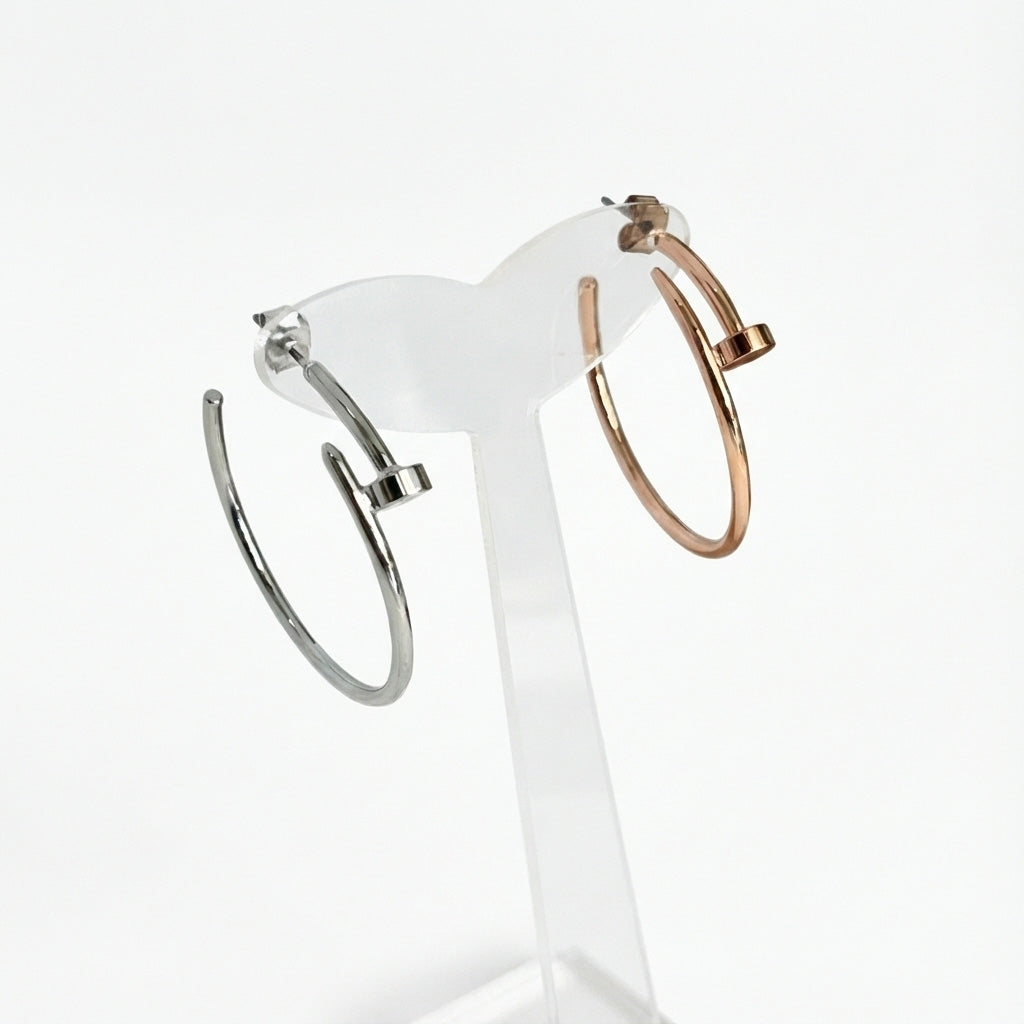 Modern Screw Hoop Earrings | Brass Titanium Posts | Gold Silver Rose Gold