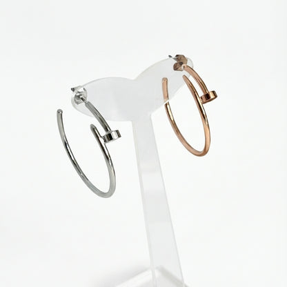 Modern Screw Hoop Earrings | Brass Titanium Posts | Gold Silver Rose Gold