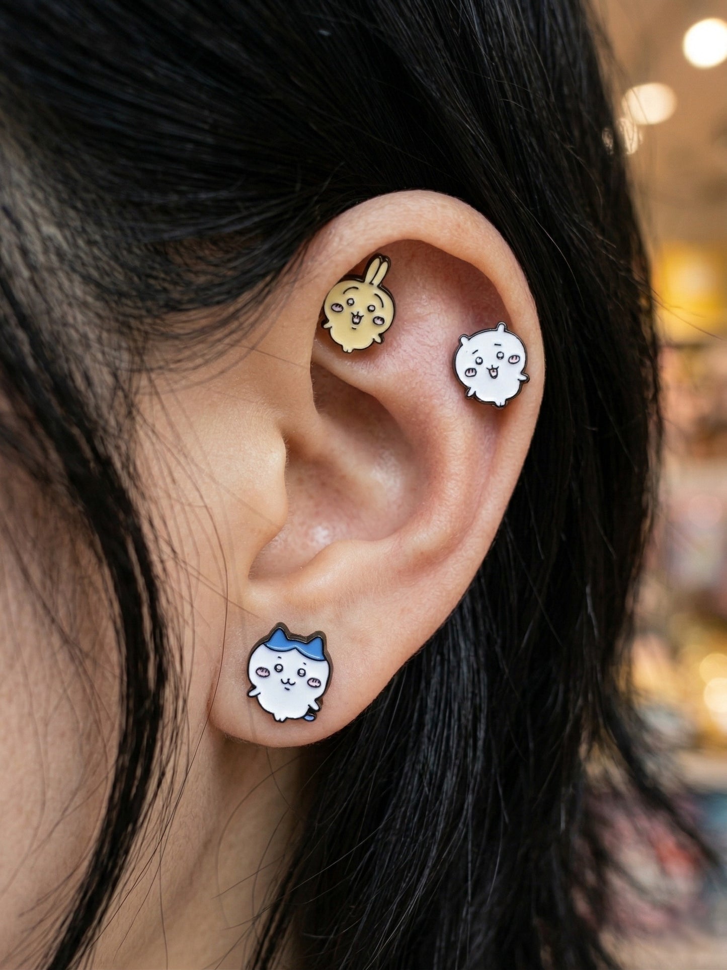 Chiikawa Hachiware Usagi Kawaii Barbell Stud Earring | Made in Korea